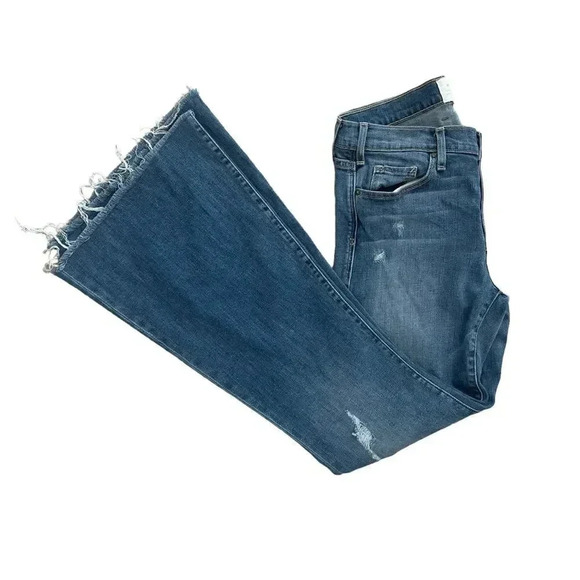 McGuire Majorelle Flare Jeans Distressed Raw Hem Oceana Wash Size 28 - Picture 7 of 8